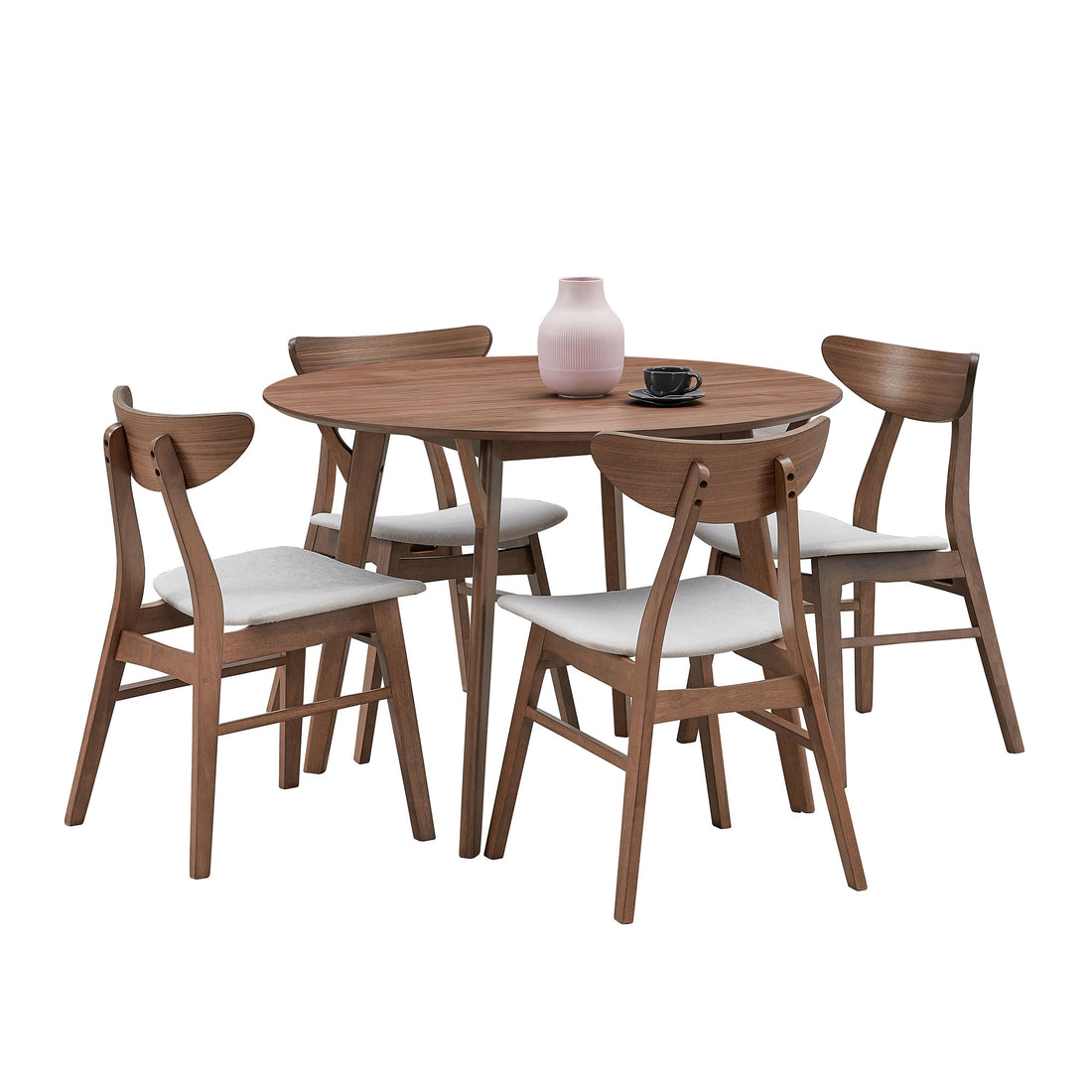 Wooden Dining Table Set, Modern Simple Design Round Kitchen Table And Fabric Upholstered Dining Chairs For Dining Room, Kitchen, Saving Space 1 Table With 4 Chairs ,Walnut Walnut Solid Wood