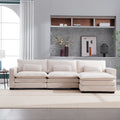 L Shape Sofa Couch With Usb & Cup Holders, Corduroy Stripe Fabric 3 Seater Sofa With 1 Ottoman, Beige Beige Wood 4 Seat