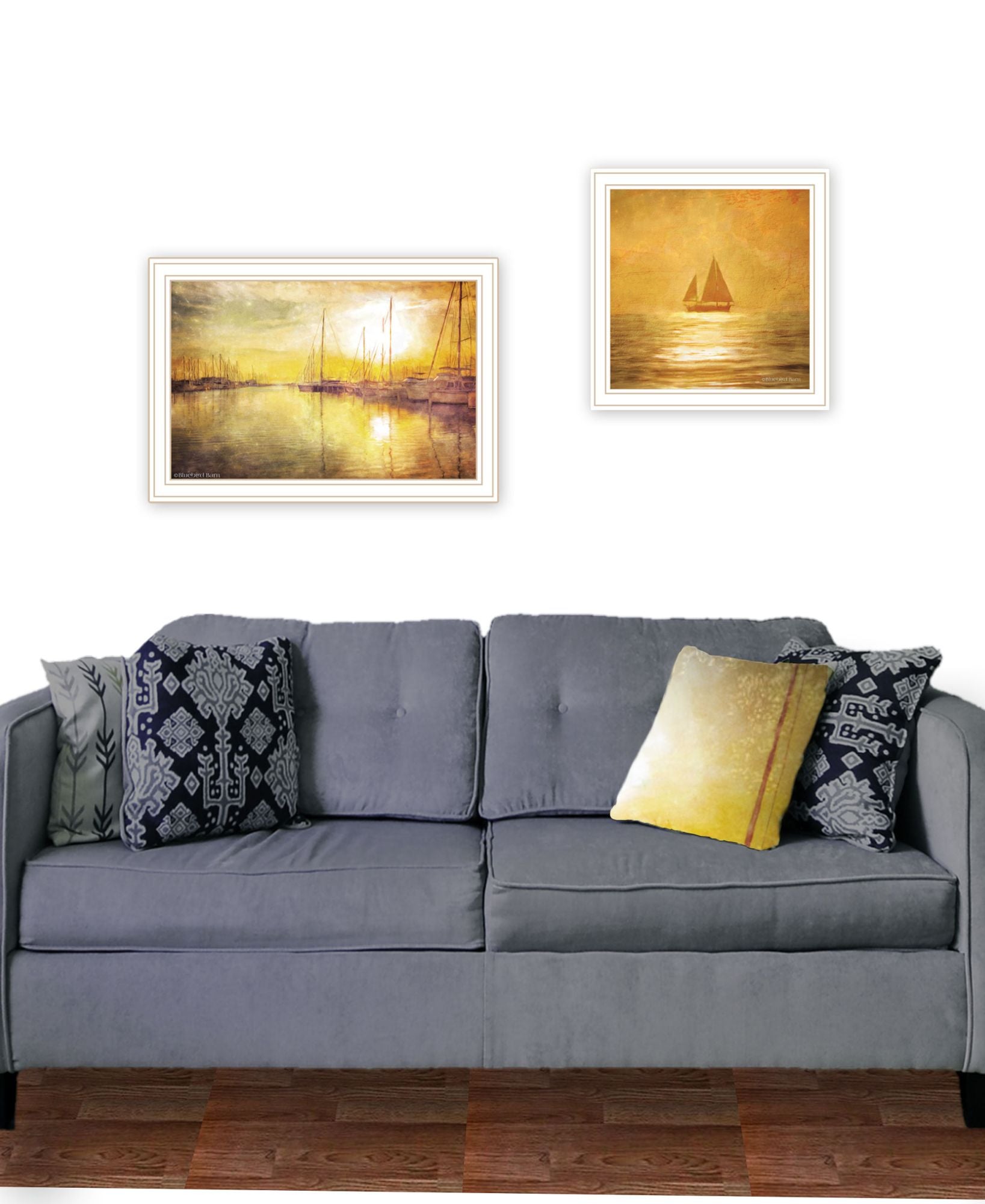 "Golden Solo Sailboats" Framed Wall Art For Living Room, Wall Art Print For Home Decor, Bedroom Wall Art By Bluebird Barn Multicolor Wood Paper