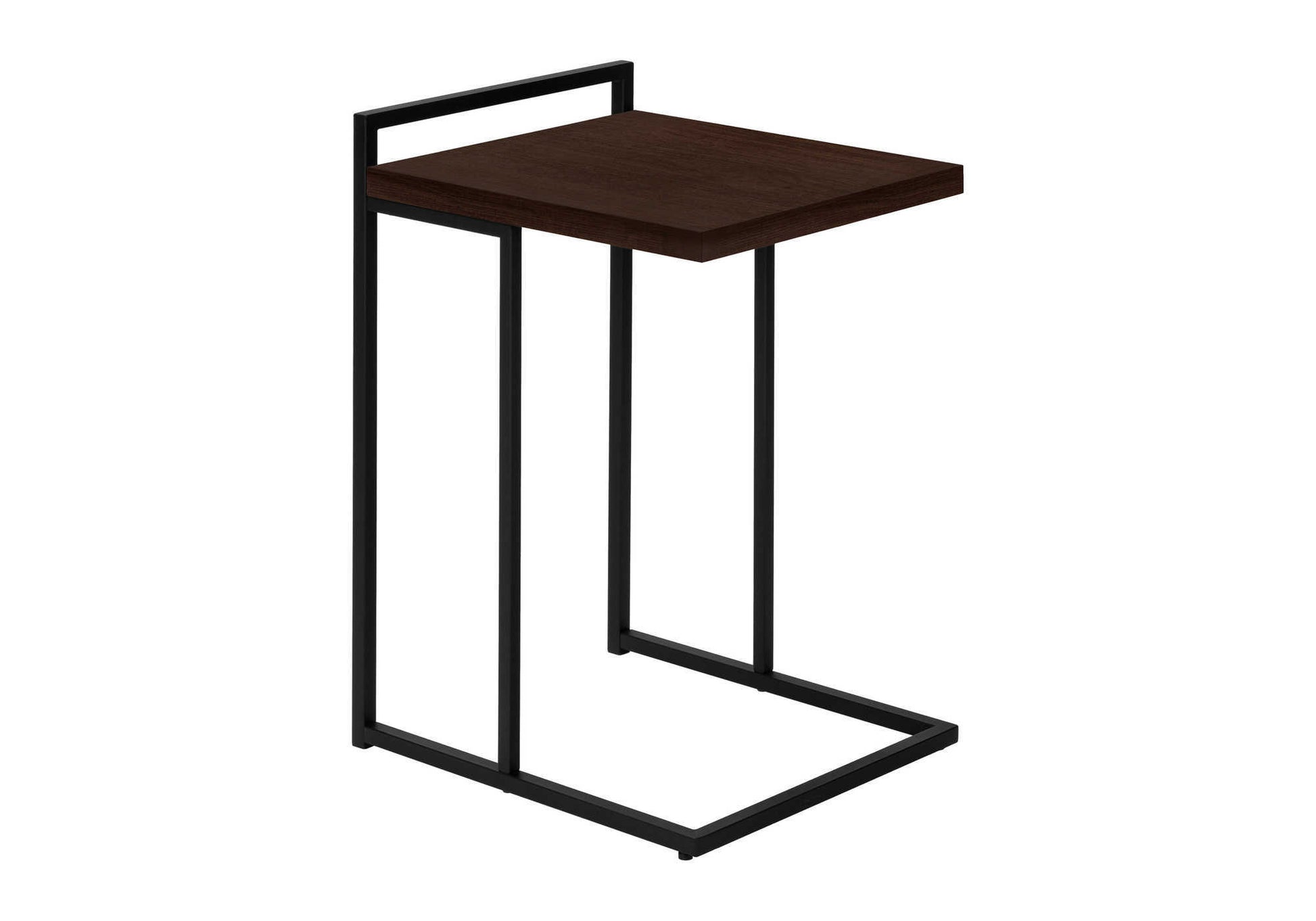 Accent Table, C Shaped, End, Side, Snack, Living Room, Bedroom, Brown Laminate, Black Metal, Contemporary, Modern Espresso Particle Board