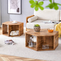 Modern Minimalist Wood Color Hexagonal Coffee Table Set.Hexagonal Mdf Coffee Table, Characteristic Pattern Stickers, Multi Hole Design To Give More Storage Space.Two Coffee Tables Of Different