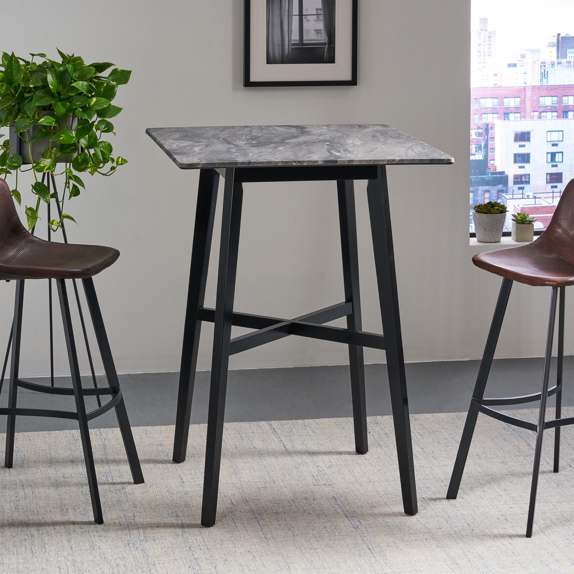 Modern Bar Height 42" Dining Table, Rubberwood Legs grey+black-rubberwood-square-mdf