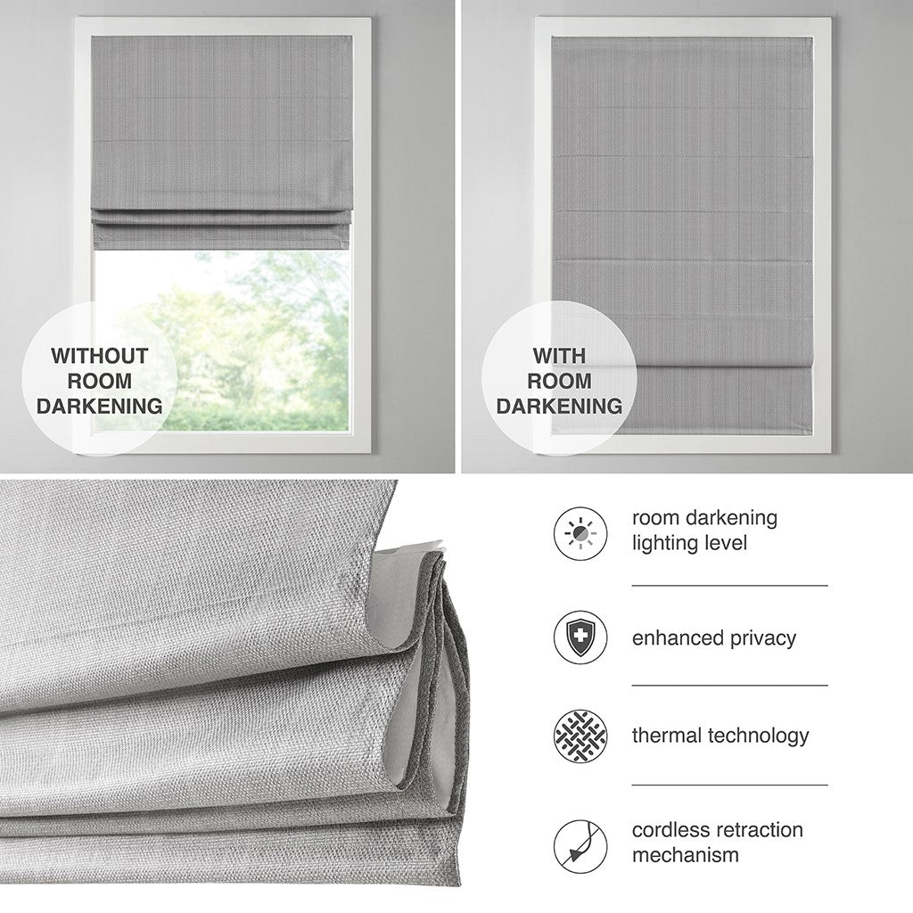 Basketweave Room Darkening Cordless Roman Shade Charcoal Polyester