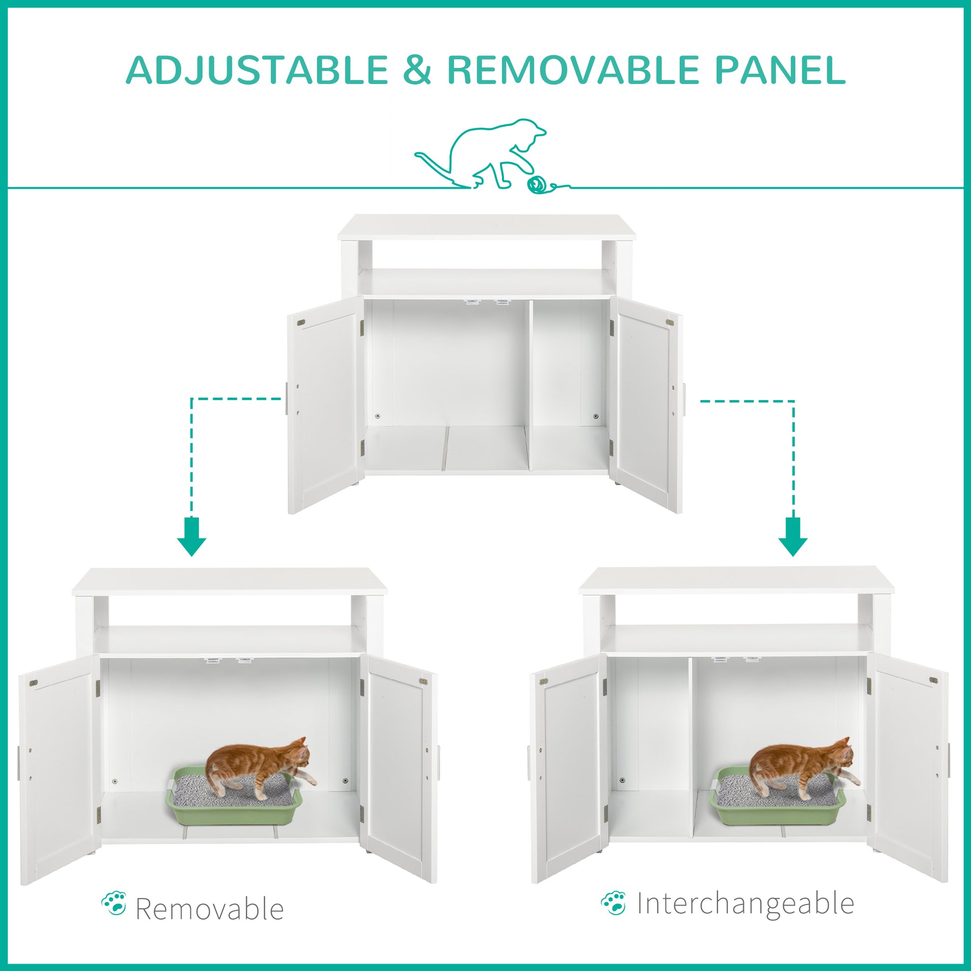 Pawhut Wooden Cat Litter Box Enclosure Furniture With Adjustable Partition, Cat Washroom End Table With Open Shelf, White White Mdf