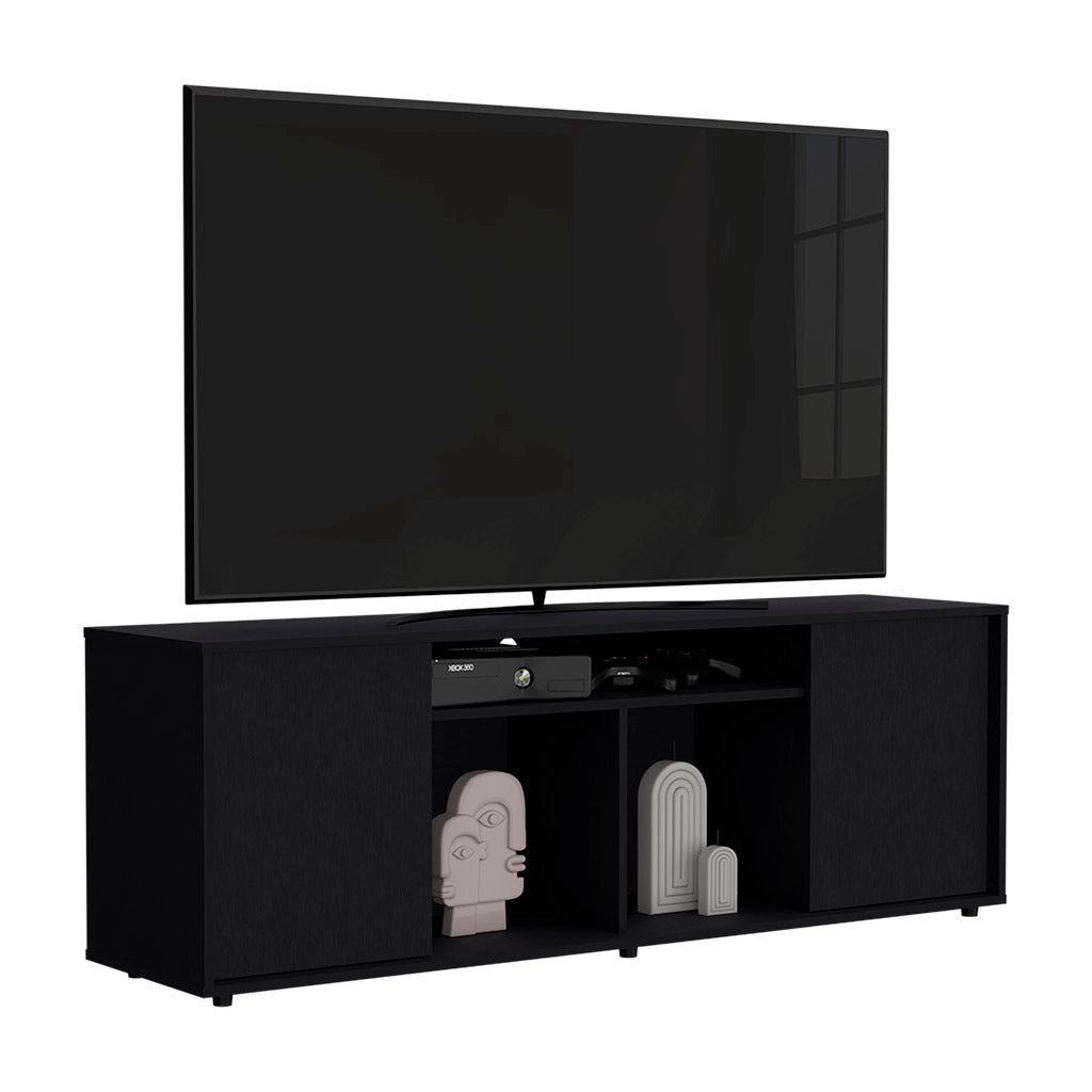 Dallas Tv Stand For Tv S Up 55", Two Cabinets With Single Door, Four Shelves, Black Black 50 59 Inches Particle Board Particle Board