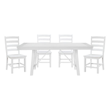 Modern Contemporary White Finish 5Pc Set Dining Table And 4 Side Chairs Set Wooden Kitchen Dining Furniture Casual Style Wood Wood White Seats 4 Wood Dining Room 72 Inches Casual,Farmhouse Rectangular Dining Table With Chair Wood