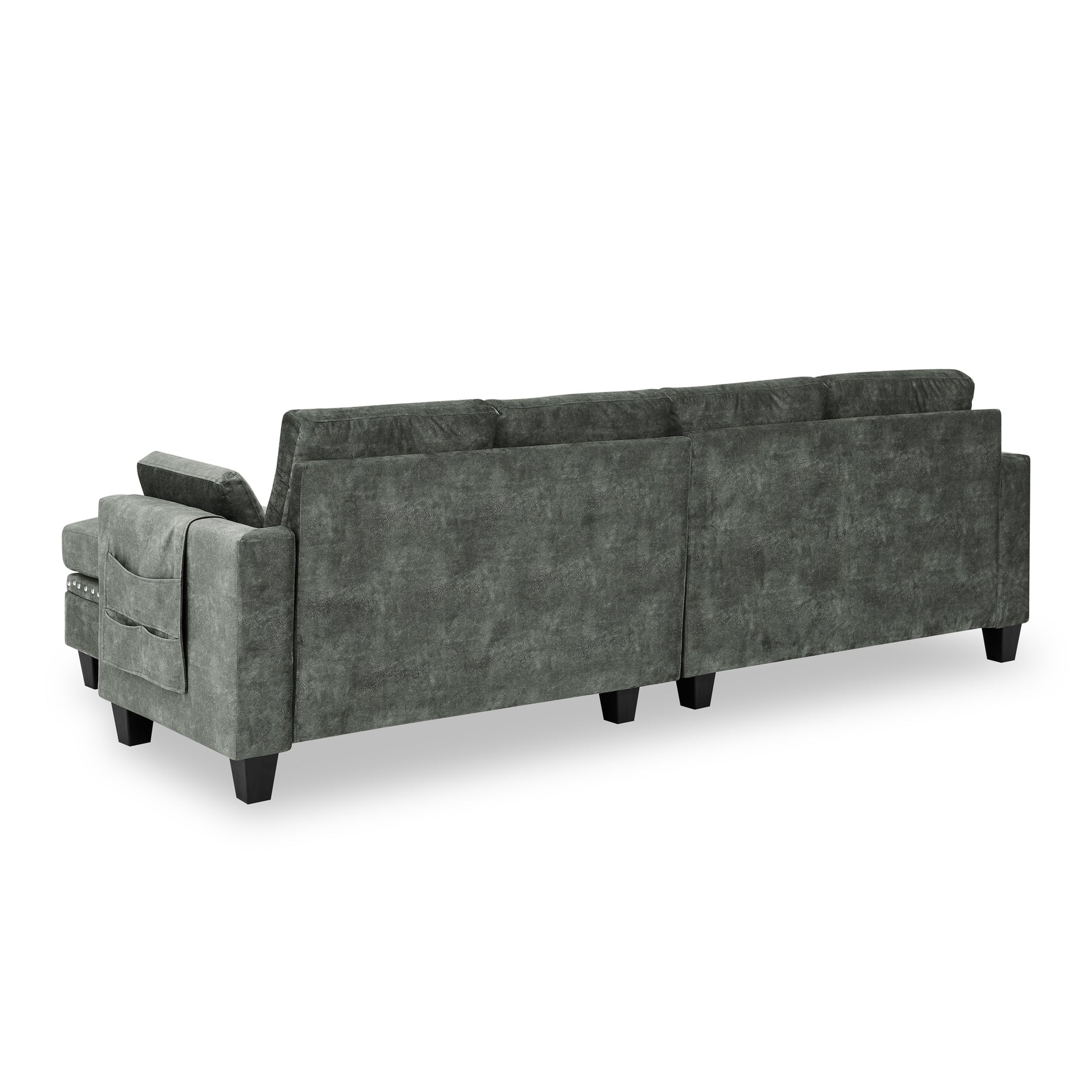 Sectional 3 Seaters Sofa ,Double Sided Multi Functional Footstool, Storage Matnon Slip Leg, Two Pillows, Velvet, Light Grey Light Grey Velvet 3 Seat