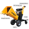 6'' Inch 420Cc 15Hp Pull Start Gas Powered 4 Wheels Wood Chipper Shredder Mulcher With Towbar Stop Bar Yellow Steel Steel