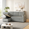 85 Inches Corduroy Sofa Bed, 3 Seater Sleeper Sofa With Storage Chaise, Square Handrail With Two Cup Holder And Usb Charge Port, Pull Out Couch For Living Room Light Grey Corduroy 3 Seat