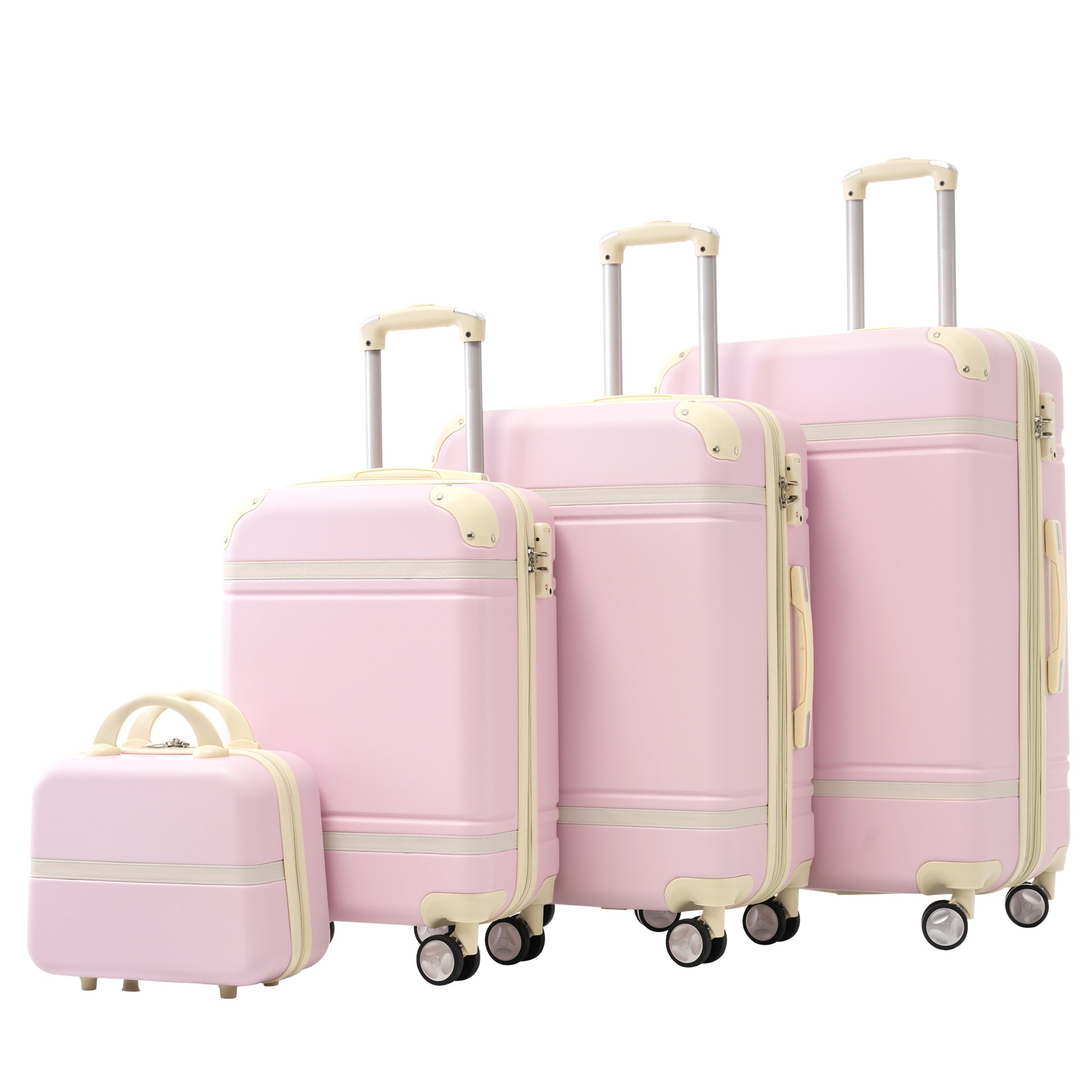 Hardshell Luggage Sets 4 Pieces 20" 24" 28" Luggages And Cosmetic Case Spinner Suitcase With Tsa Lock Lightweight Light Pink Abs