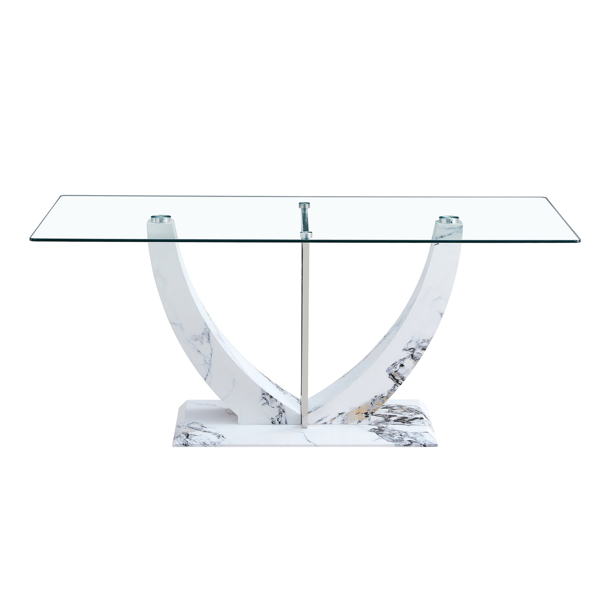 A Modern And Simple Rectangular Glass Table, Equipped With A 0.39 Inch Tempered Glass Table And Medium Density Board Legs, And Stainless Steel Support Shelves. Used In The Kitchen, Dining Room F 907 White Glass