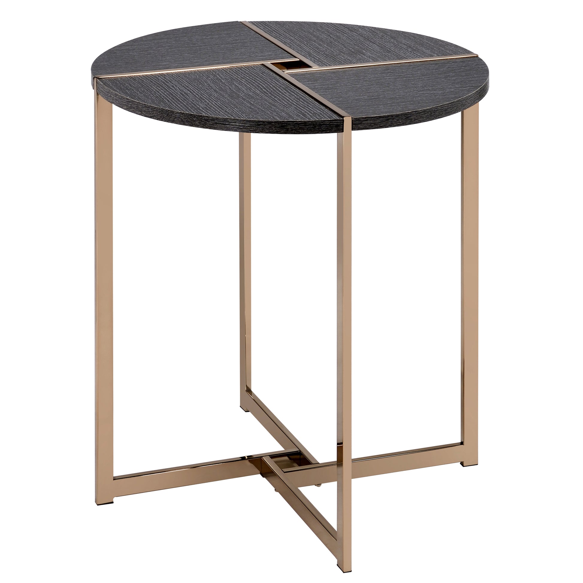 Black And Champagne Round End Table Black Primary Living Space Rectangular Wood Metal Sled