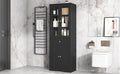 Tall Bathroom Storage Cabinet, Cabinet With Four Doors And Drawers, Adjustable Shelf, Mdf Board, Black Black Mdf