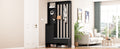 Contemporary 39.3''Wx70.8''H Hall Tree Storage With Cushioned Storage Bench, Multifunctional Hallway Shoe Cabinet With Pegboard, Modern Coat Rack With 4 Hooks For Entryway, Mudroom, Black Black Mdf