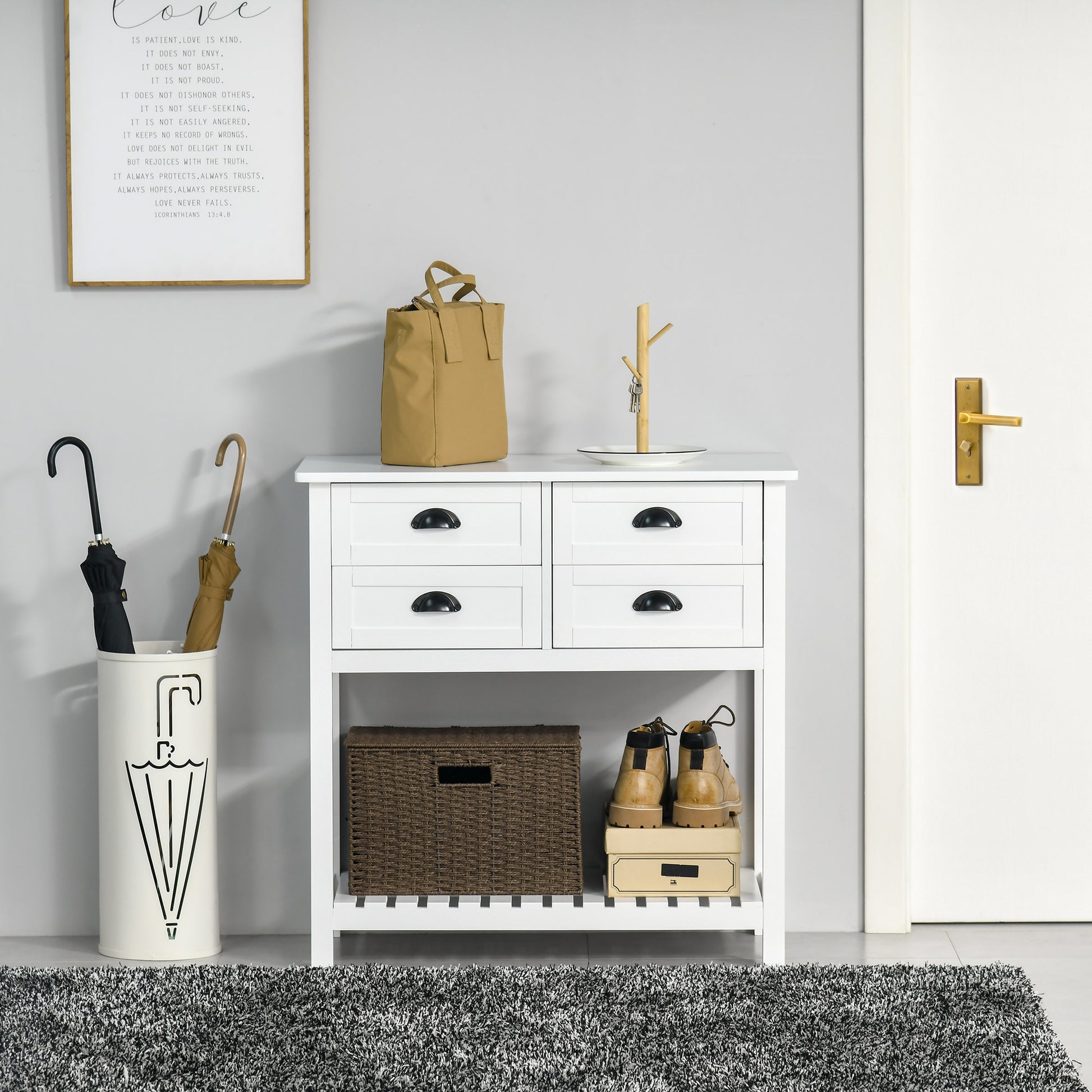 Homcom Coffee Bar Cabinet, Sideboard Buffet Cabinet, Kitchen Cabinet With 4 Drawers And Slatted Bottom Shelf For Kitchen, Living Room, White White Mdf