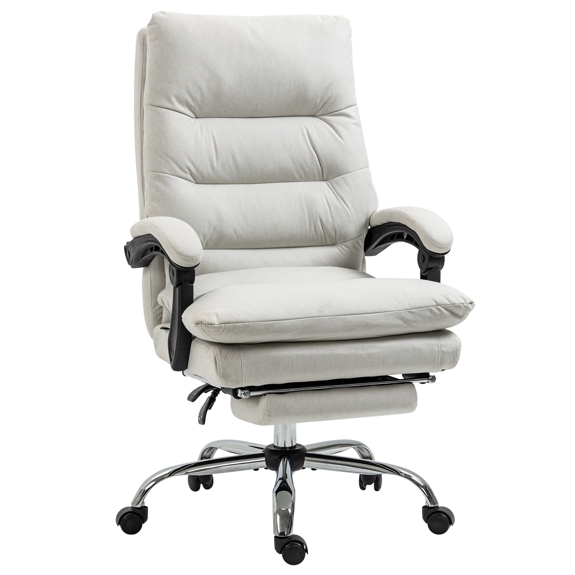 Vinsetto Microfibre Executive Massage Office Chair, Computer Desk Chair, Heated Reclining Chair With Footrest, Double Tier Padding, Swivel Wheels, Cream White Cream White Polyester