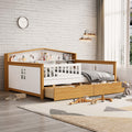 Full Size House Shape Daybed With Two Drawers And Bookcase Headboard Wooden Bed For Girls Boys Teens, No Box Spring Needed, Walnut And White Box Spring Not Required Full White Walnut Wood Bedroom Cute Pine Bed Frame Wood