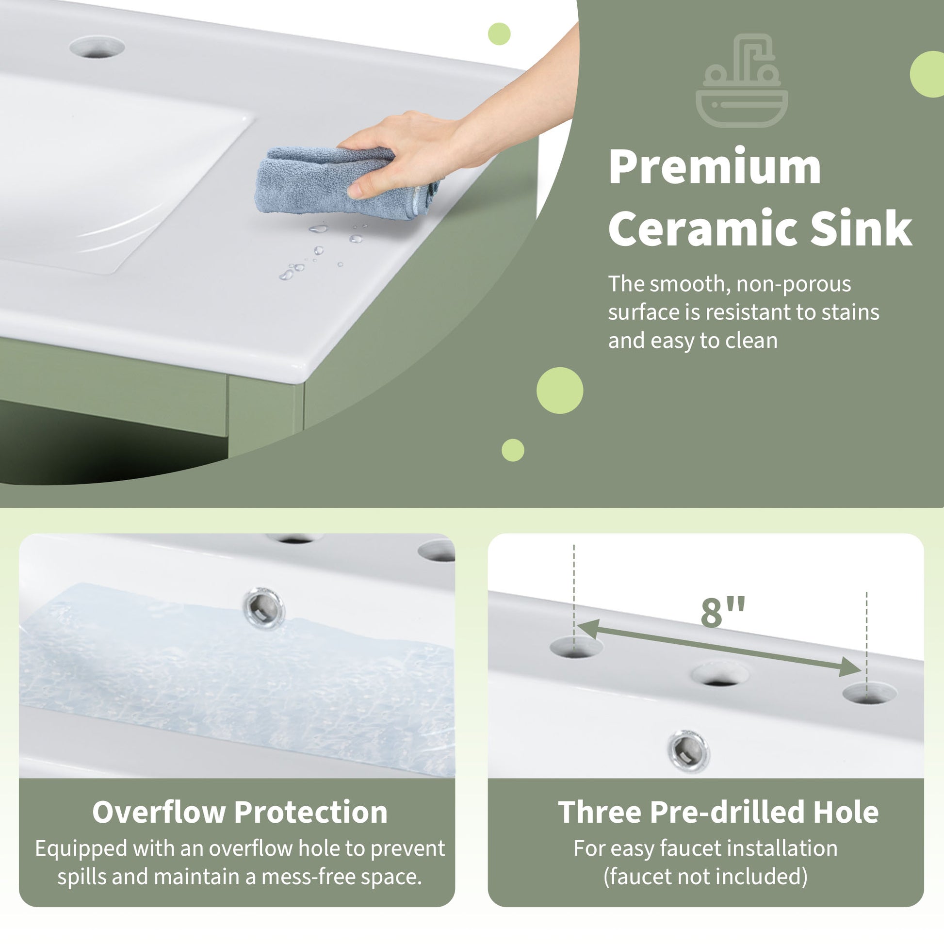 30 Inch Bathroom Vanity With A Soft Close Glass Door, Adjustable Shelves, And Three Drawers Green Bathroom Solid Wood Mdf Glass