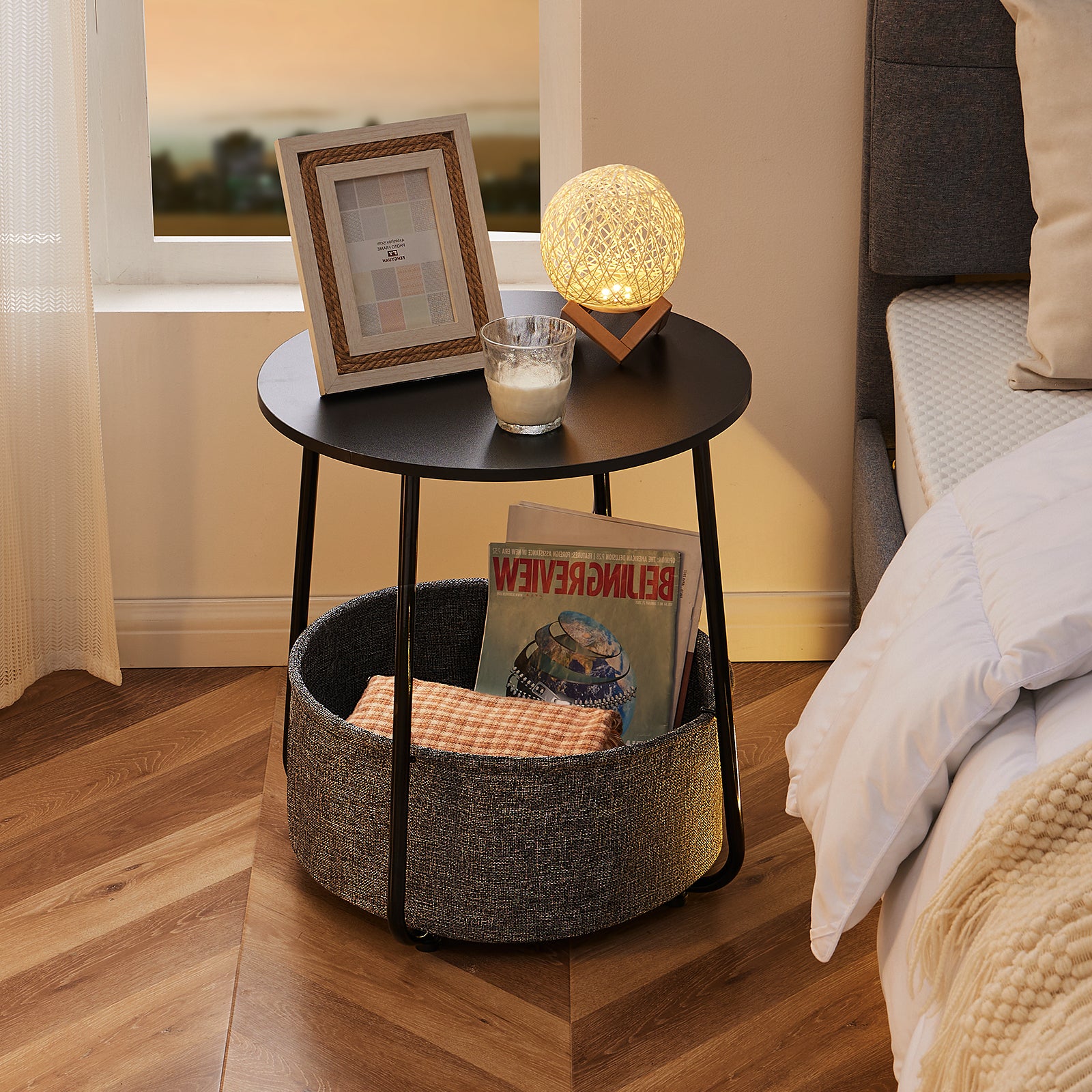 Small Round Side End Table For Living Room, Modern Nightstand Bedside