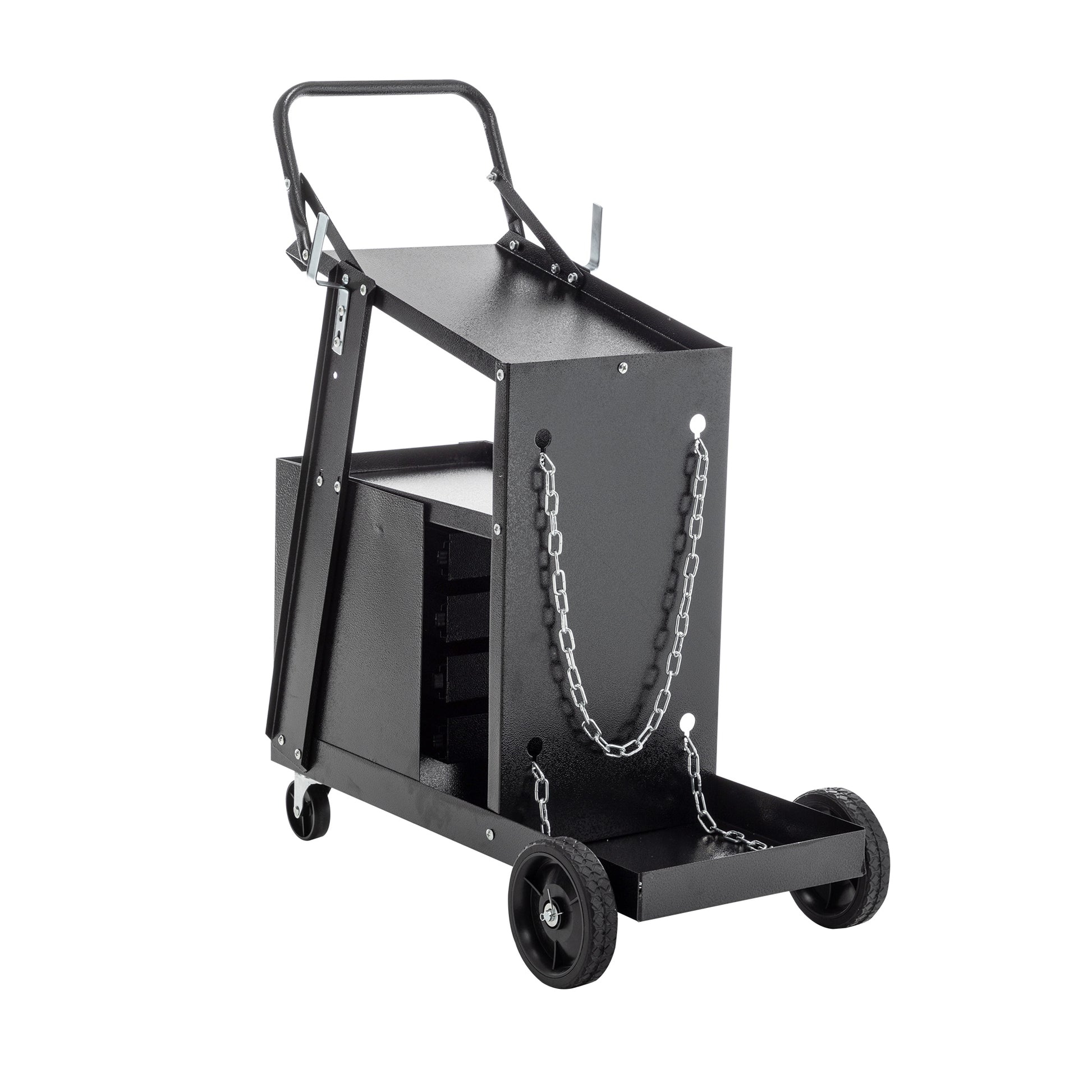 2 Tier 4 Drawers Welding Cart, Welder Cart With 265Lbs Static Weight Capacity, 360 Swivel Wheels, Tank Storage Safety Chains, Heavy Duty Rolling For Mig Welder And Plasma Cutter Black Metal