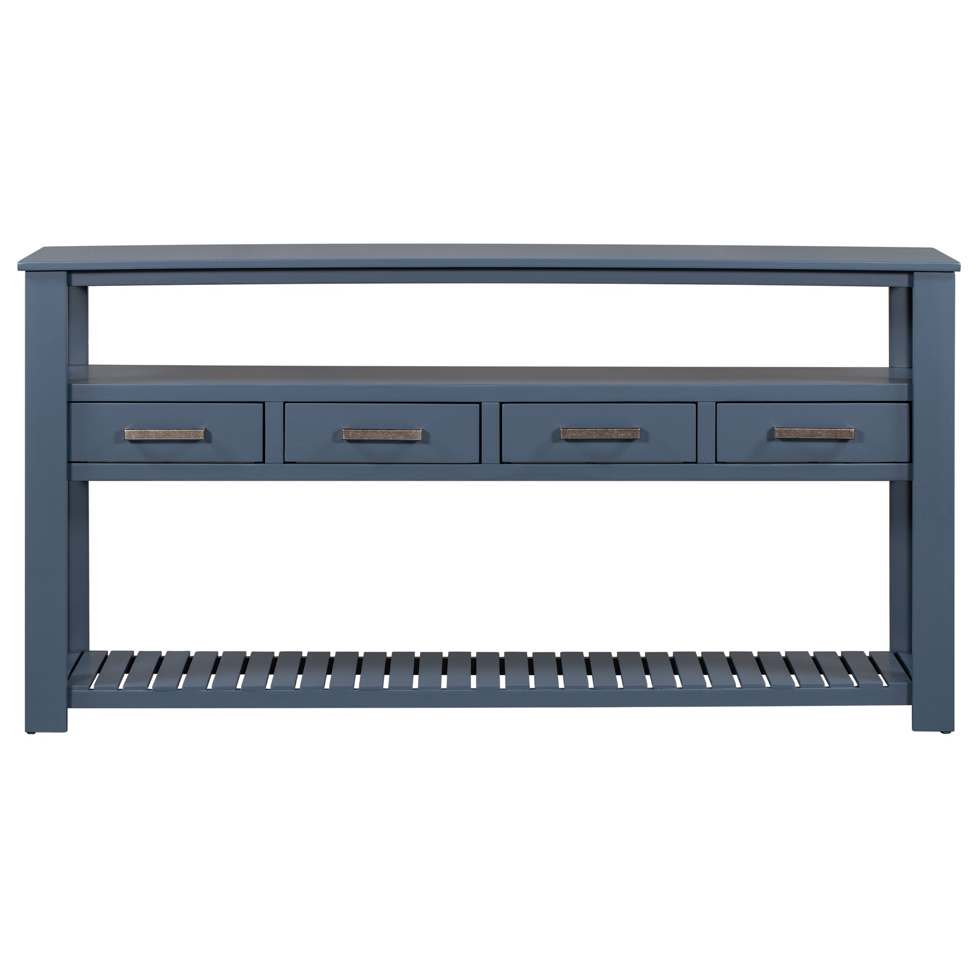 62.2'' Modern Console Table Sofa Table For Living Room With 4 Drawers And 2 Shelves Navy Blue Solid Wood Mdf