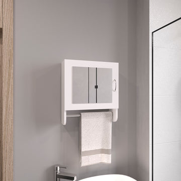 Botiq 19.7" H X 17.7" W Mirror Medicine Cabinet With Towel Rack White, One Door With Two Interior Shelves For Bathroom, Kitchen White White Particle Board