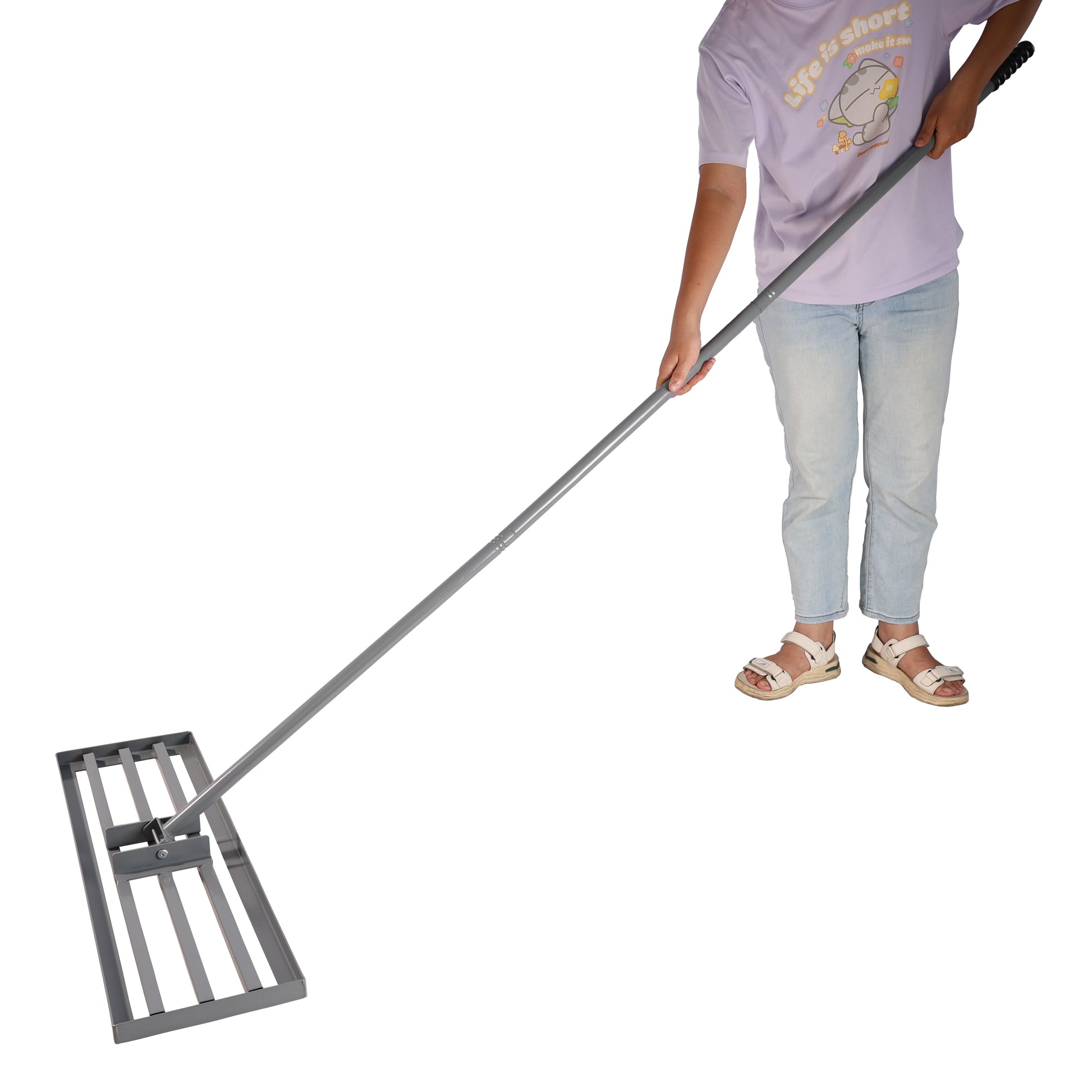 Garden Backyard Farmland Golf Course Compost Sand Leveling With 79.5 Long Handle Heavy Duty Tool Lawn Leveling Rake Grey Iron