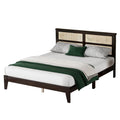 Queen Size Rubber Wooden, Solid Wooden Bed With Rattan Headboard, Enhanced By Support Feet,Espresso Queen Espresso Rubber Wood