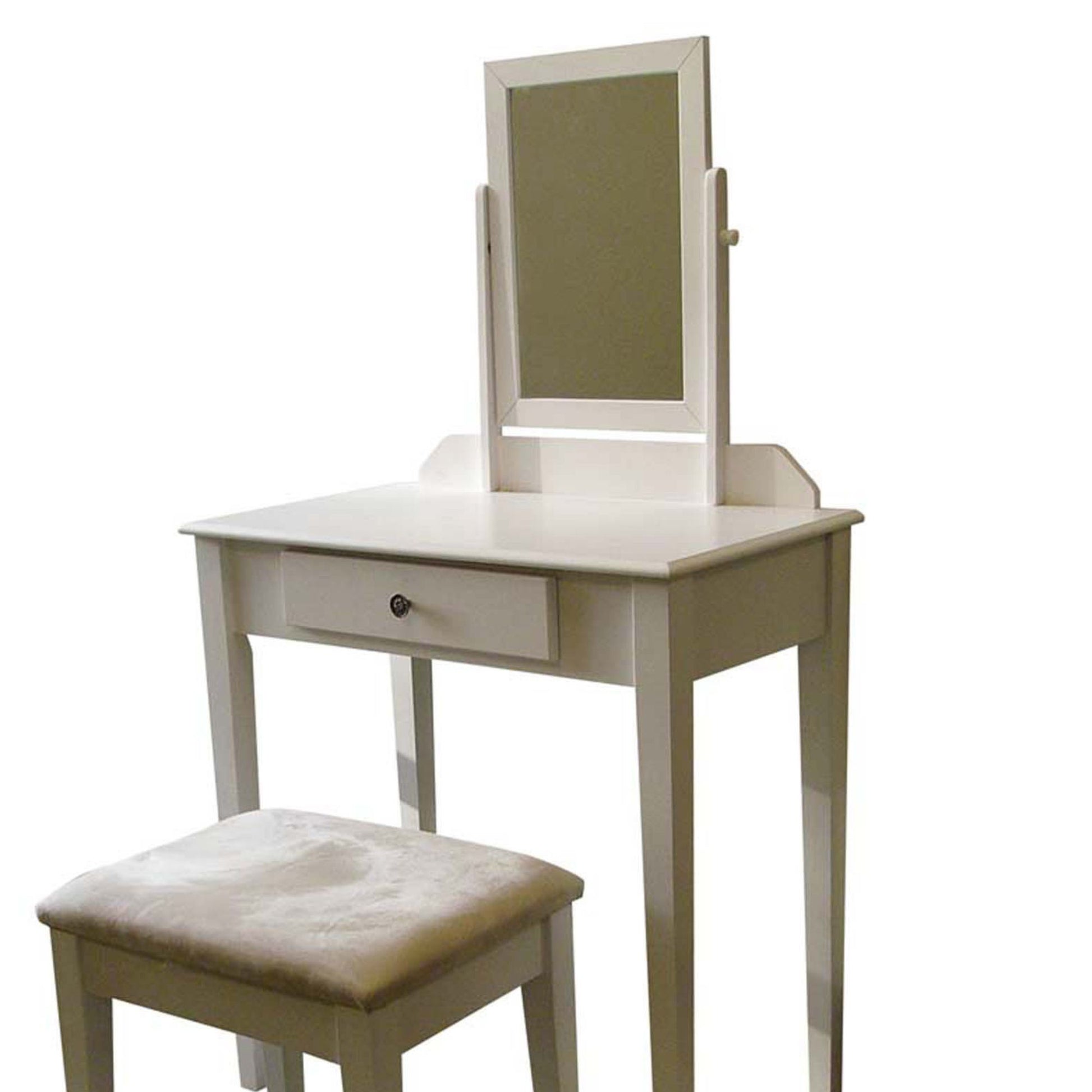 50.5" Tall Wooden 3 Piece Make Up Vanity Set, Bronze Finish White Wood