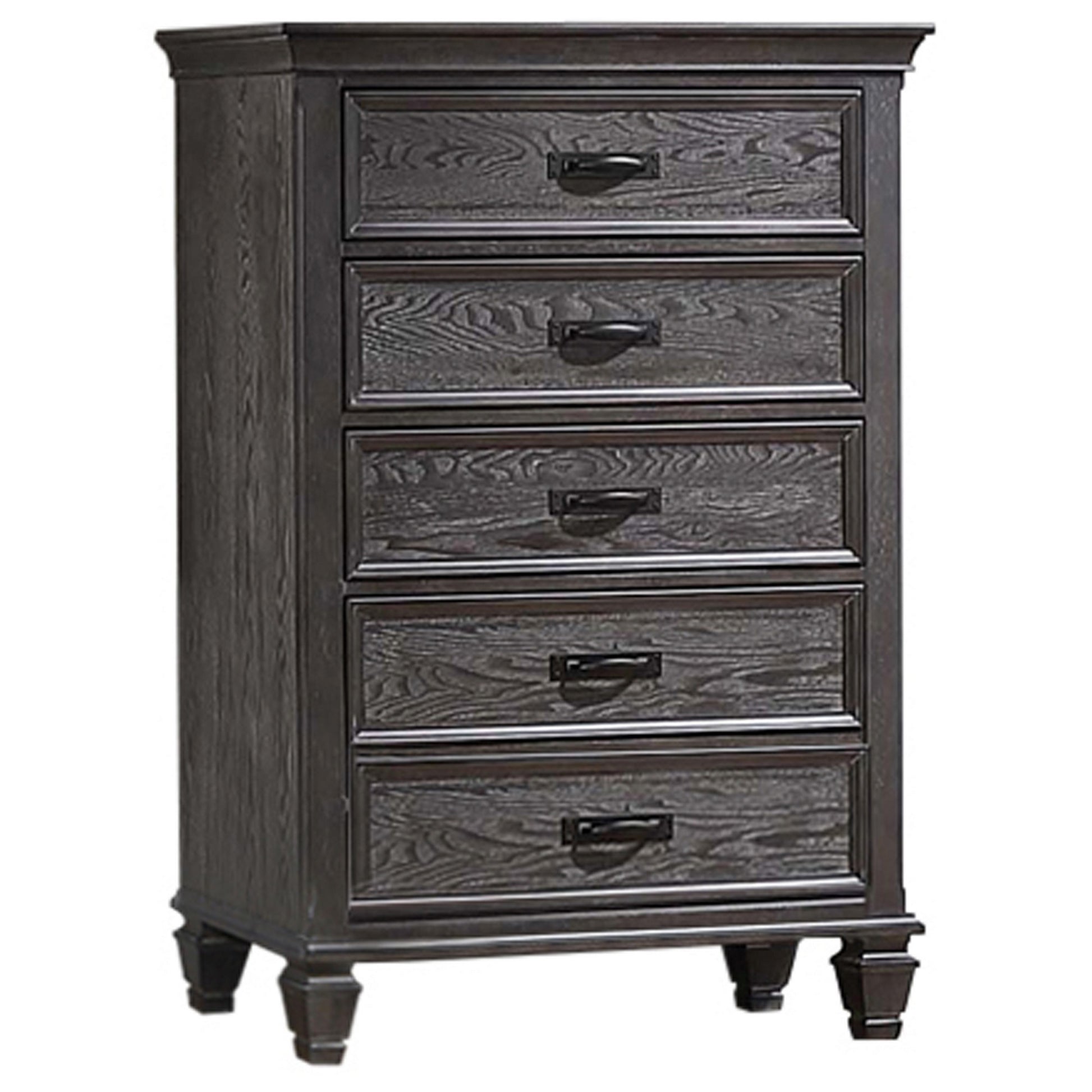 Eli 52 Inch Tall Dresser Chest, 5 Drawers, Bar Handles, Weathered Brow Eli 52 Inch Tall Dresser Chest, 5 Drawers, Bar Handles, Weathered Brow