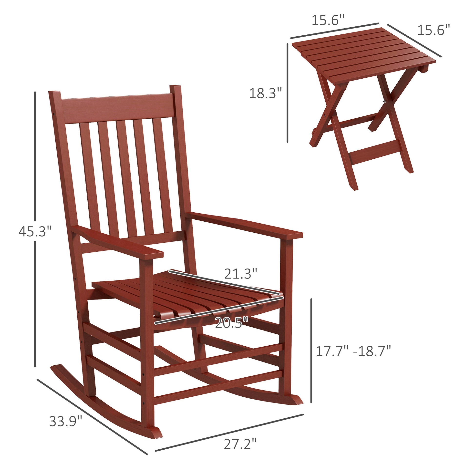 Outsunny Outdoor Rocking Chair Set Of 2 With Side Table, Patio Wooden Rocking Chair With Smooth Armrests, High Back For Garden, Balcony, Porch, Supports Up To 352 Lbs., Wine Red Red Wood