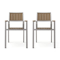 Cape Coral Aluminum With Wood Dining Chair Set Of 2 Natural Aluminum