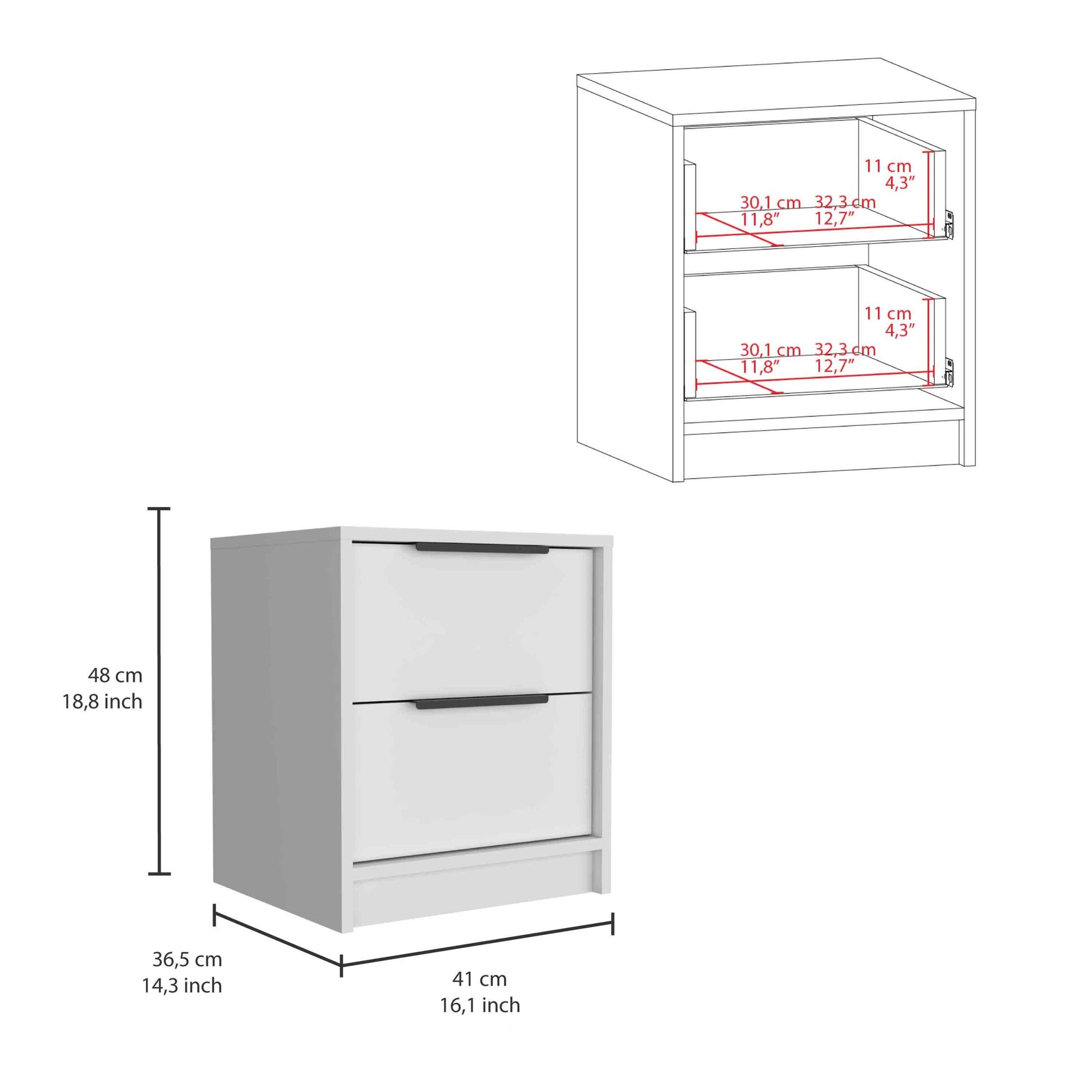 Kaia Nightstandend Table, Side Table Two Drawers, Metal Handle White White 2 Drawers Bedroom Rectangle Modern Shelf Particle Board Particle Board