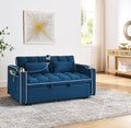 55.51 Inch Versatile Foldable Sofa Bed In 3 Lengths, Modern Sofa Sofa Sofa Velvet Pull Out Bed, Adjustable Back And With Usb Port And Ashtray And Swivel Phone Stand Blue Full Blue Primary Living Space American Design,American Traditional,Traditional