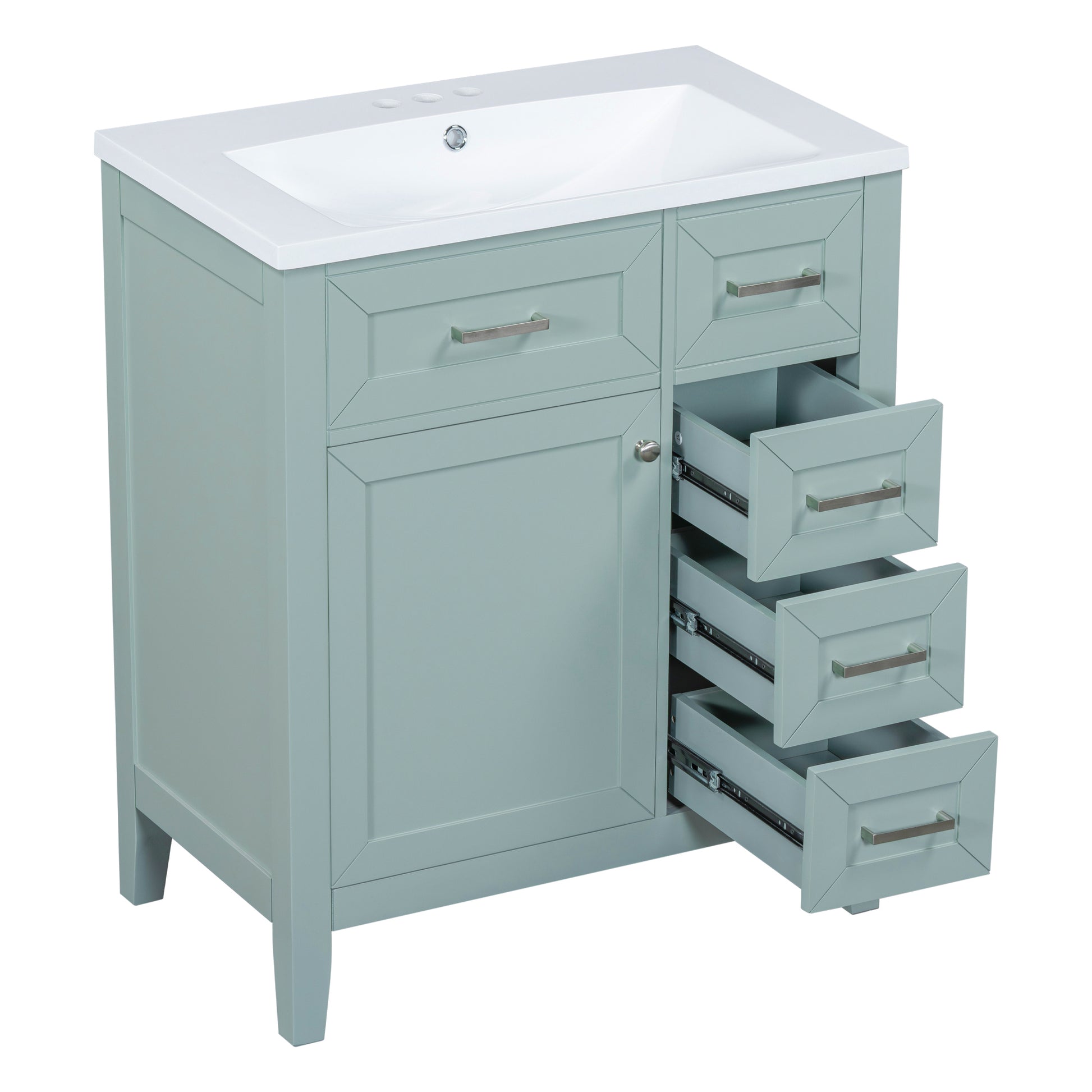 30" Bathroom Vanity With Sink Combo, Green Bathroom Cabinet With Drawers, Solid Frame And Mdf Board Green Solid Wood Mdf