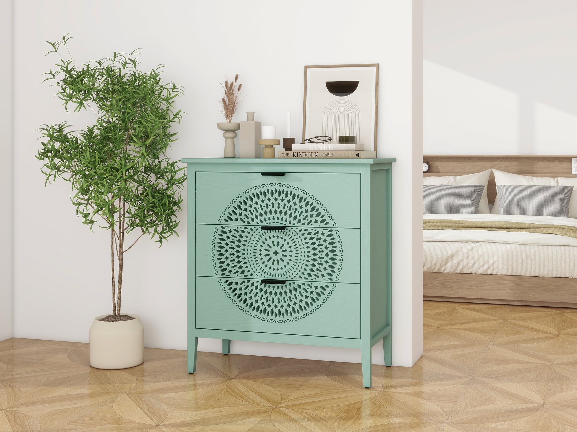 3 Drawer Cabinet With Hollow Carved 3 Drawer Dresser Storage Chest With Metal Handles For Entryway Living Room Bedroom Light Green American Design Mdf 3 Drawer Cabinet With Hollow Carved 3 Drawer Dresser Storage Chest With Metal Handles For Entryway Living Room Bedroom Light Green American Design Mdf