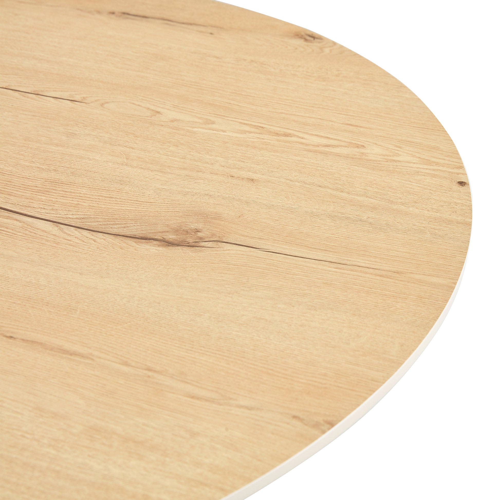 A Modern And Minimalist Circular Dining Table With A 42 Inch Diameter Wood Colorer Patterned Tabletop And White Metal Legs. Suitable For Restaurants, Living Rooms, And Conference Rooms. Brown White Mdf Metal