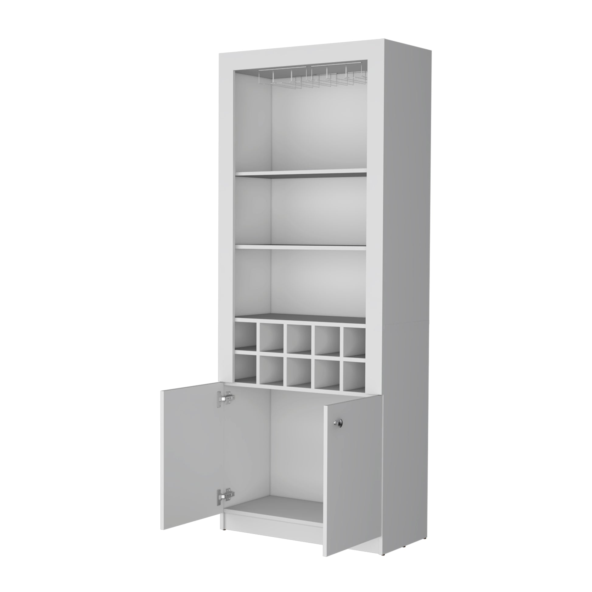 Cr Bar Cabinet, With Wine Storage And Thre Shelves Freestanding 5 Or More Spaces White Primary Living Space Open Storage Space Contemporary Particle Board Engineered Wood