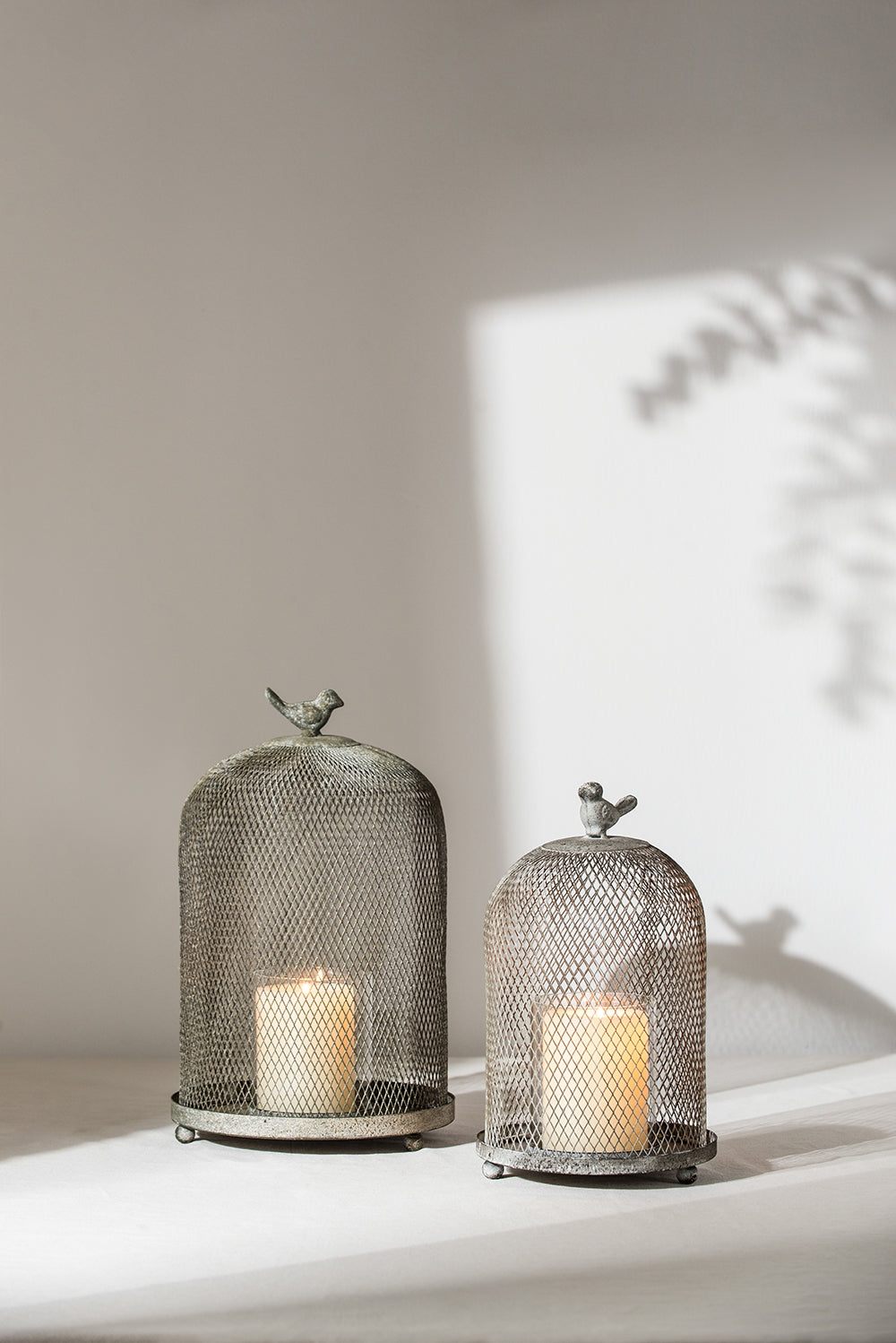 Set Of 2 Ophira Sparrow Antique Gray Mesh Candle Holders, L: D8.5X13" S: D7X10" Antique Gray Antique,Art Deco,Farmhouse,Retro,Rustic Iron