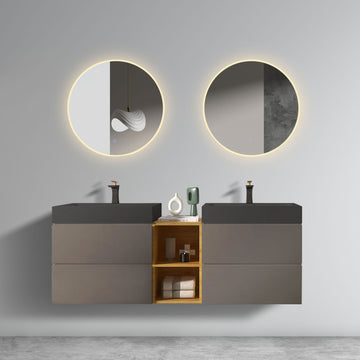 U095 Alice60W 102 Alice 60" Space Grey Bathroom Vanity With Double Sinks And Open Shelf, Modern Wall Mounted Floating Bathroom Vanity, One Piece Sink Basin Without Drain And Faucet Light Gray Bathroom Modern Engineered Wood