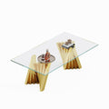 Tempered Glass Top Coffee Table With Gold Mirror Finish Stainless Steel Base Gold Tempered Glass