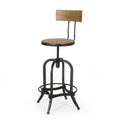 Adjustable Height Swivel Barstools With Fir Wood Set Of 2 Natural Metal & Wood