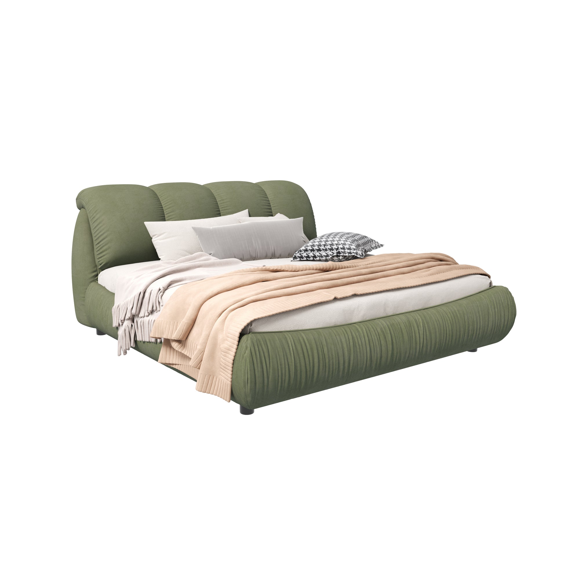 King Size Luxury Upholstered Platform Bed With Oversized Padded Backrest And Solid Wood Frame,Suitable For Multiple Heights Of Mattresses,Green Old Sku:W1885S00019 Box Spring Not Required King Green Wood Pine Solid Wood