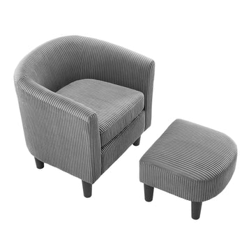 Modern Accent Chair,Upholstered Arm Chair Corduroy Single Sofa Chair With Ottoman Foot Rest Comfy Armchair For Living Room Bedroom And Office,Grey Grey Corduroy