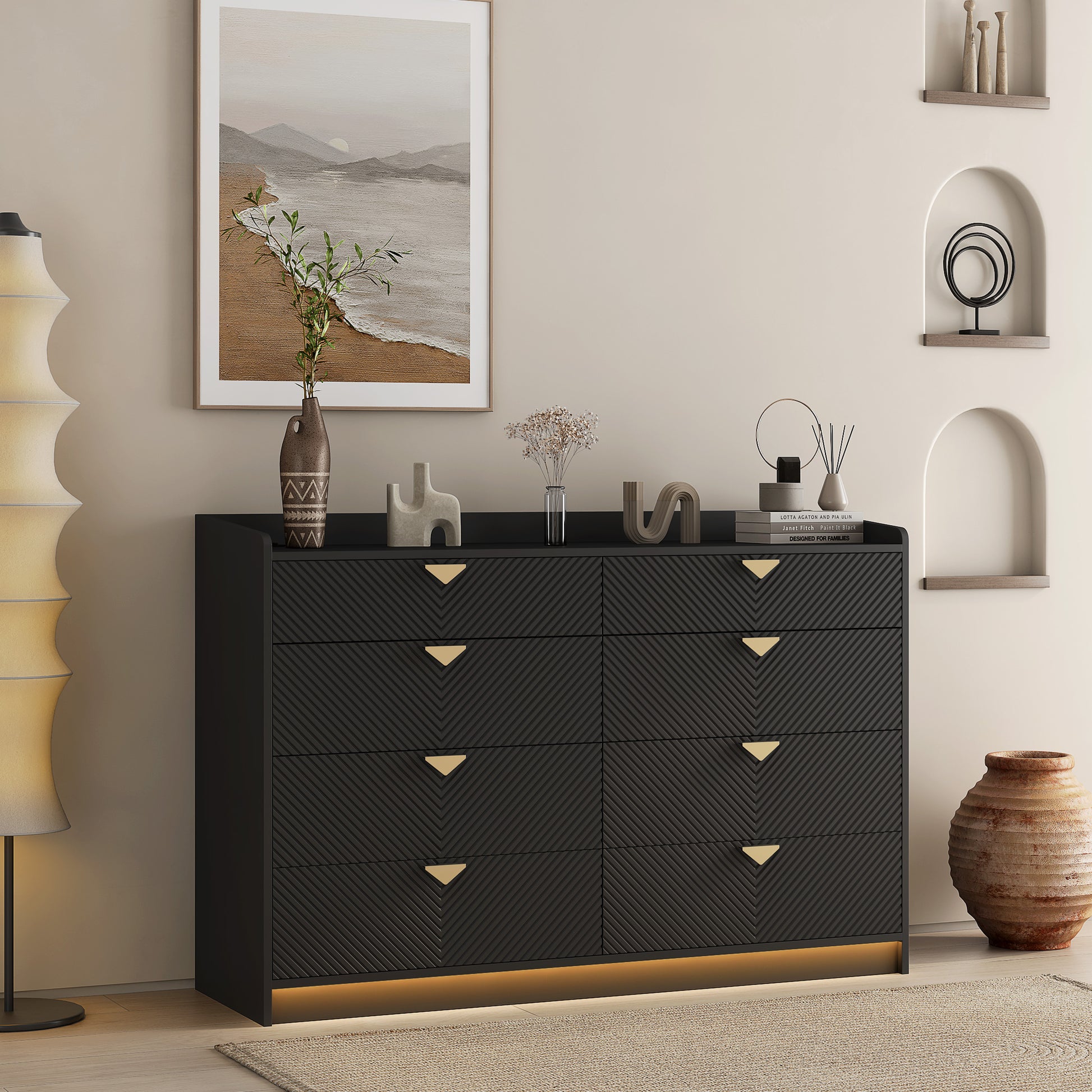8 Drawer Double Dresser For Bedroom With Led, Modern Dressers Chest Of 8 Drawer Double Dresser For Bedroom With Led, Modern Dressers Chest Of