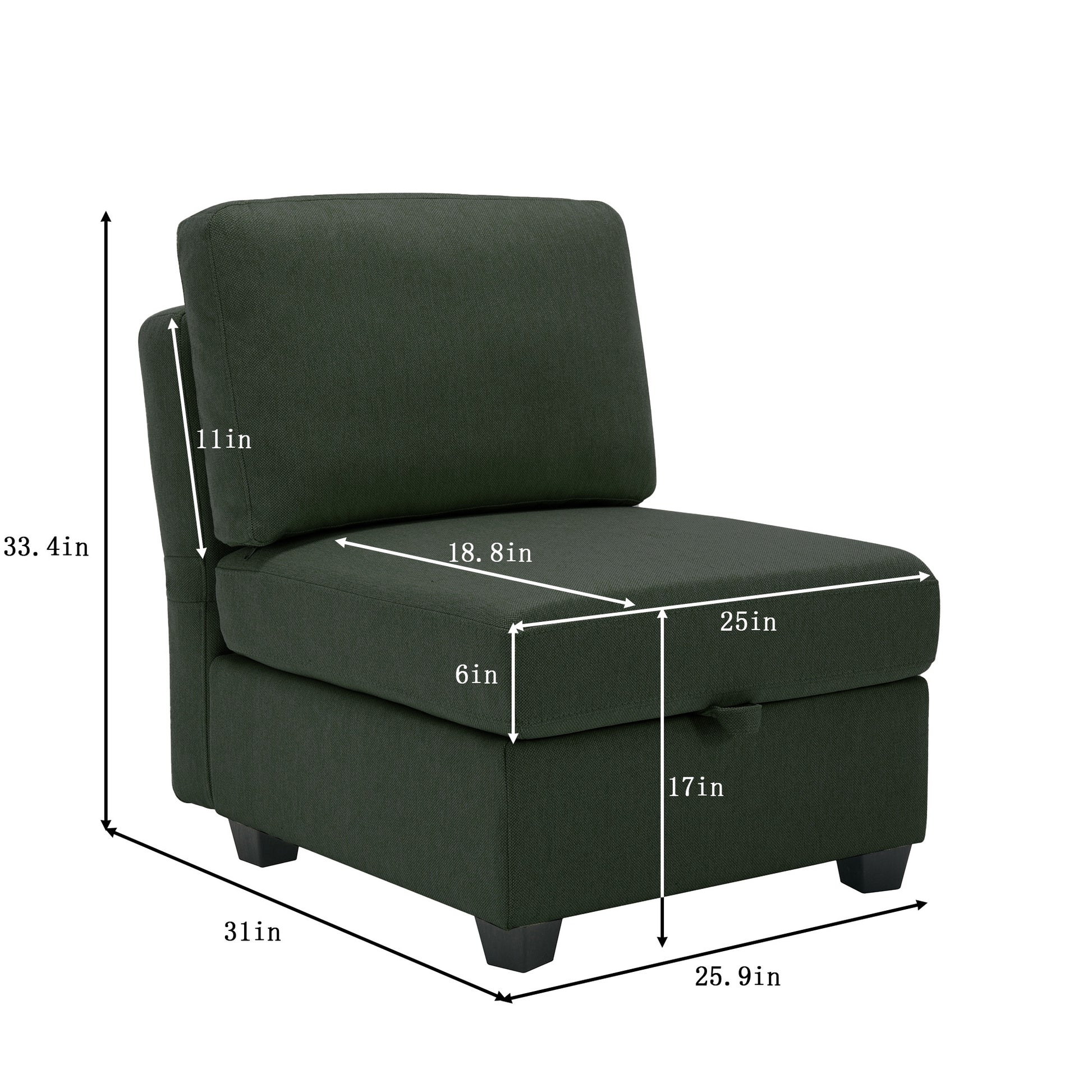 Adjustable Arms And Backs Modern U Shape Linen Couch Modular Sectional Sofa Couch With Storage Seat, Large Convertible Sofa With Reversible Chaise For Living Room Apartment Office, Green Green Polyester 4 Seat