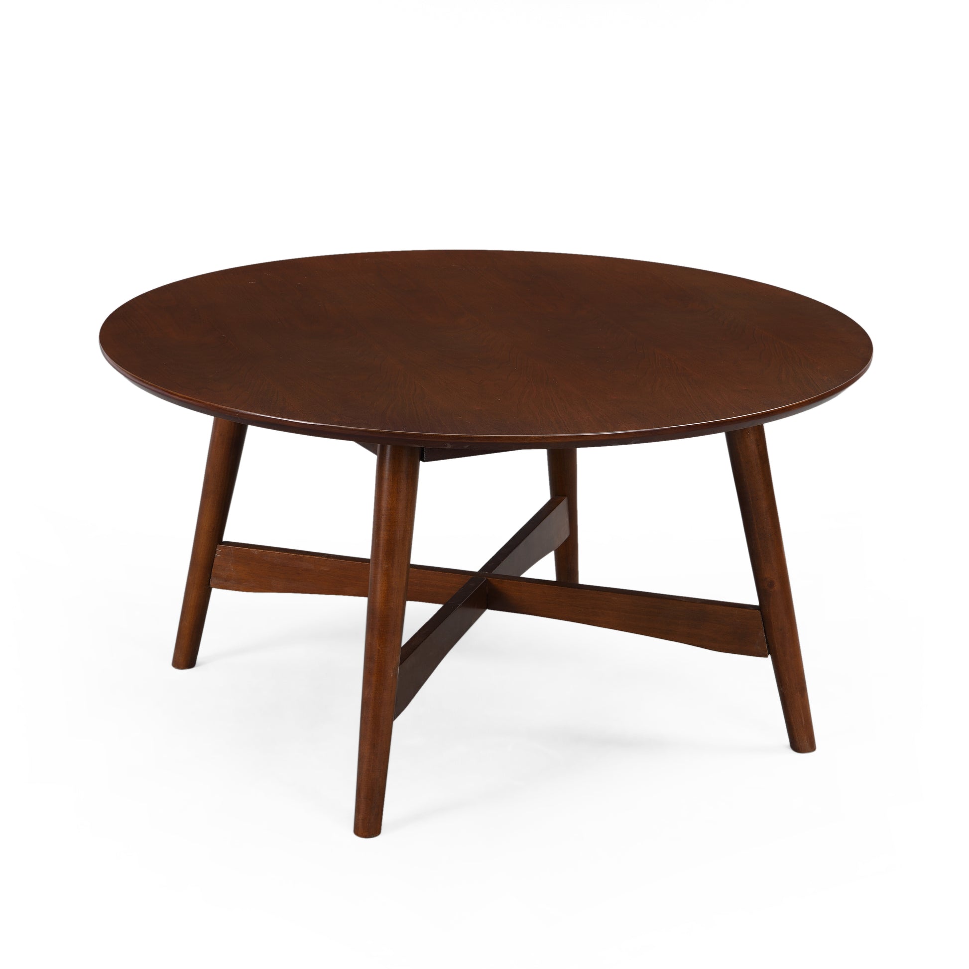 Round Coffee Table With X Cross Base Walnut Primary Living Space Chinese,Classic,Contemporary Coffee & End Tables Round Solid Wood Mdf