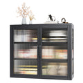 Retro Style Haze Double Glass Door Wall Cabinet With Detachable Shelves For Office, Dining Room,Living Room, Kitchen And Bathroom Black Black Tempered Glass Sheet Metal Plastic