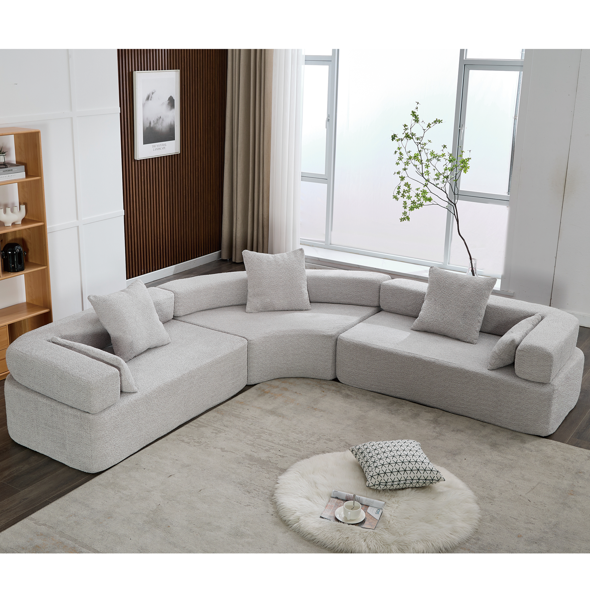 Arrived Oversized Combination Sofa,Curved Sofa,Upholstered 4 Seater Couch For Living Room, Modern Modular 3 Piece Free Combination, Semicircular Modular Sofaboucle, Gray Gray Polyester Primary Living Space Soft Tight Back Modern Square Arms Foam