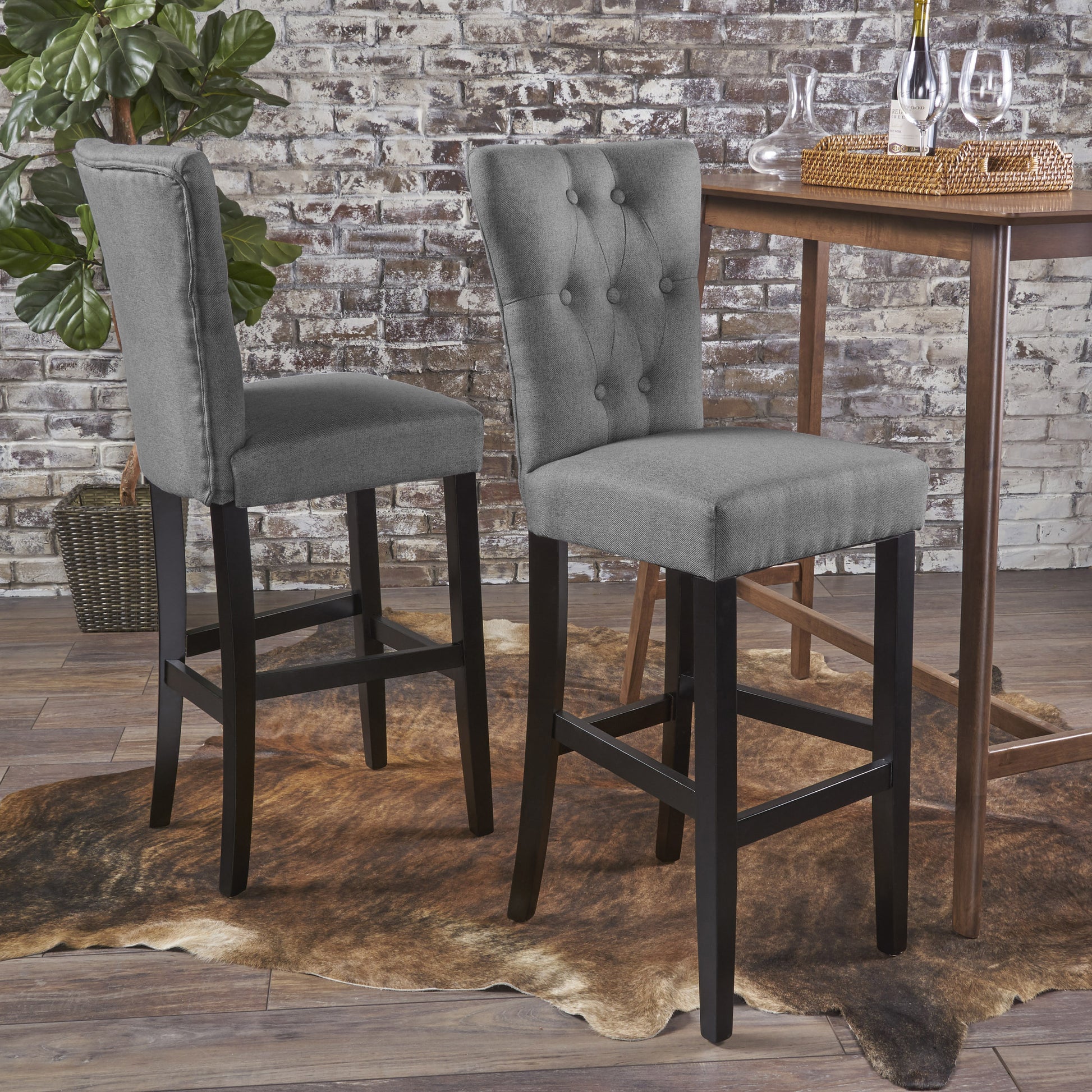 Barstool Grey Wood Fabric